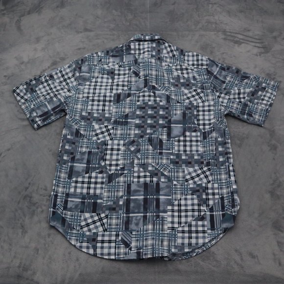 VO5 Shirt Mens L Gray Geometric Cinco En Todo Button Up Short Sleeve Collared - Picture 10 of 15